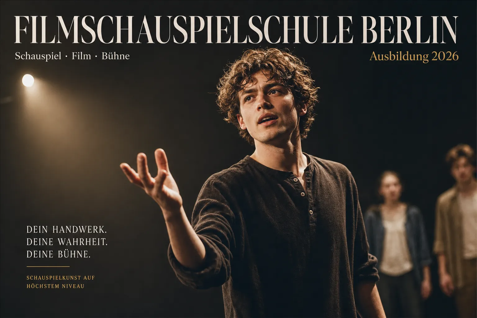Schauspieler im Scheinwerferlicht auf der Bühne – Filmschauspielschule Berlin