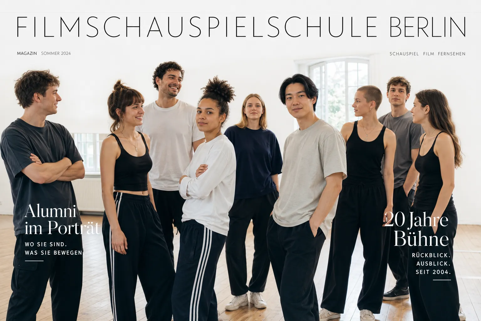 Schauspielstudierende im hellen Probenstudio – Filmschauspielschule Berlin